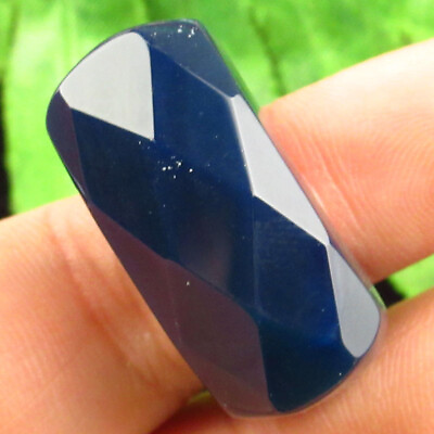 #ad B58477 Faceted Blue Agate Pendant Bead Ring 15x10mm 19mm
