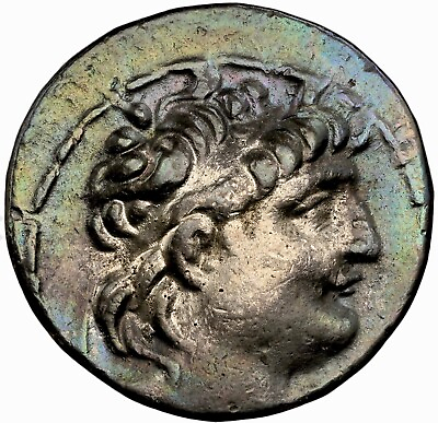 #ad 138 129 BC Seleucid Antiochus VII Silver Tetradrachm NGC Ch VF Blue Teal Toned