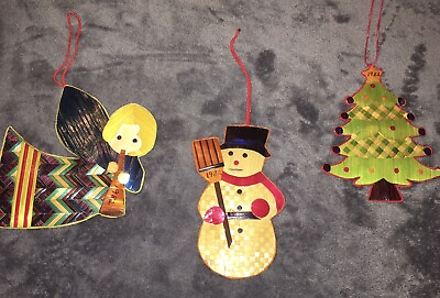 #ad 1982 Angel Snowman Tree Basket Weaving Style Lot Of 3 Vintage Christmas