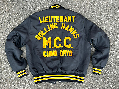 #ad Vintage Motorcycle Racing Jacket Rolling Hawks mens L Chain Stitched Cincinnati