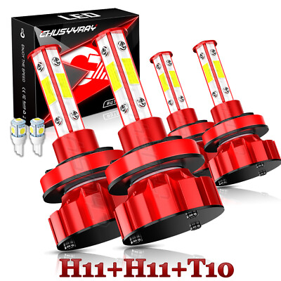 #ad 2 pairs H11H11 LED Headlight Kit Combo Bulb 6000K Hi Lo Beam Super White Bright