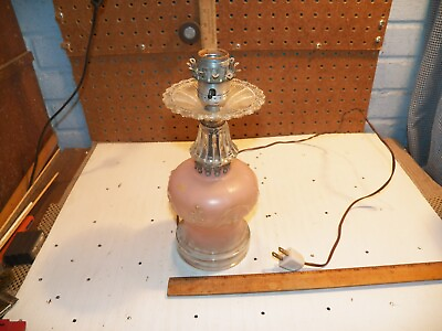 #ad Vintage of Pink Satin Glass Electric Dresser Lamp