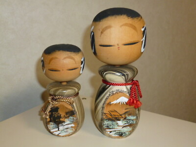 #ad Pair Kokeshi Dolls Japanese Traditional Folk Craft 15 11cm Vintage from Japan