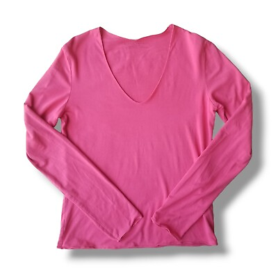 #ad Banana Republic Long Sleeve V Neck T shirt Women#x27;s XS Slim Fit Top Hot Pink