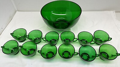 #ad Anchor Hocking FOREST GREEN PUNCH BOWL SET Bowl 12 Cups