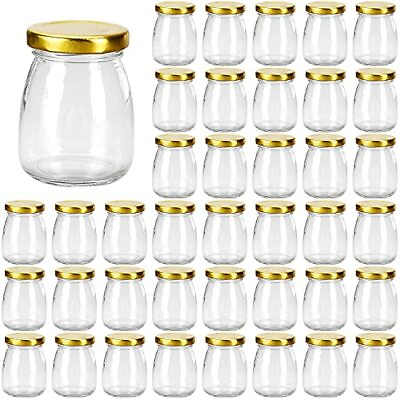 #ad 40pack Small Clear Glass Yogurt Jars Container with Lids 7oz Milk Jam Jelly.....