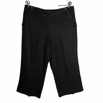#ad Larry Levine Cropped black Linen Blend sailor pants womens size 14 side buttons