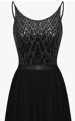 #ad Women#x27;s Sparkly Sequin Evening Dress Sleeveless Long Party Dress Size Medium