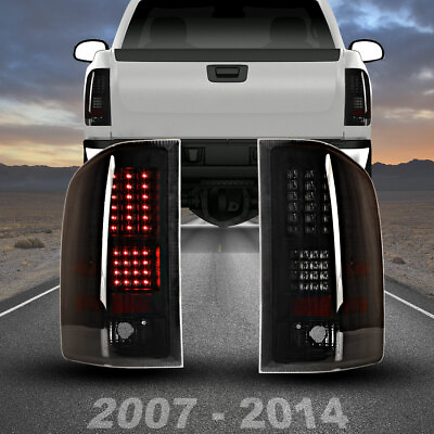 #ad for 2007 2014 Chevy Silverado 1500 2500 LED Tail Lights Black Smoke Lens Lamps