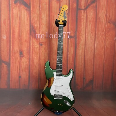 #ad High Quality Handmade Green Electric Guitar Relic 3S Pickups FR Bridge Hardware