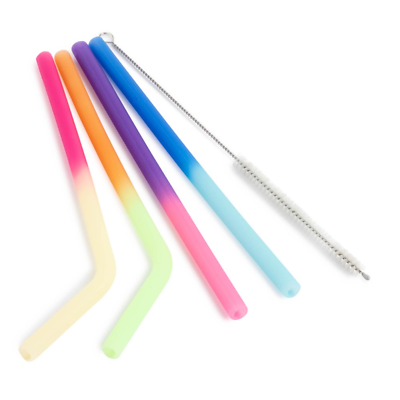 #ad Food Safe Silicone Color Changing Straws W Small Cleaning Brush Drinking 5 Pack