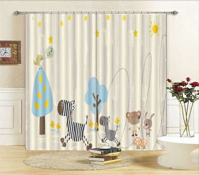 #ad Rabbit Bird Forest 3D Curtain Blockout Photo Print Curtains Drape Fabric Window