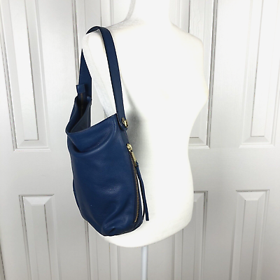 #ad Fossil Handbag Blue Bucket Pebbled Leather Zipper Single Handle