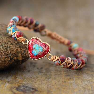 #ad Handmade Braided Women Bracelet Heart Charm Sea Sediment Healing Bracelets Gift
