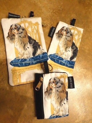 #ad King Charles Spaniel 3 Pc. Fabric Accessories: Wallet Glass Case Key Ring USA