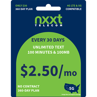 #ad $2.50 Mo nxxt Prepaid Flex Plan UNLIMITED Text 100 Minutes 100MB High Speed