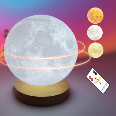 #ad 3D Printing 360° Rotation Moon Lamp Galaxy Star Night Light Touch Remote Control