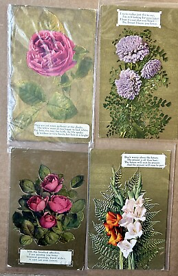 #ad Vintage Flower Postcards Lot Of 4. Roses. Early 1900s