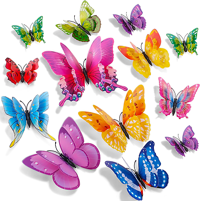 #ad 3D Butterfly Wall Decor 24 Pcs Double Layer Butterfly Decorations for Party Dec