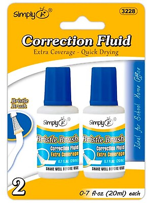 #ad 2 Pcs White Out Correction Fluid Quick Dry Multi Liquid Brush Type 20ml Each