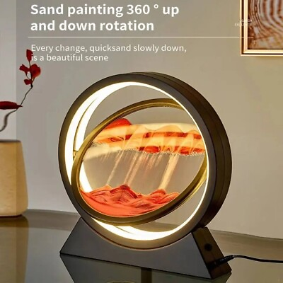 #ad Moving 3D Colorful QuickSand Painting Lamp Sand Scape LED Table Lamp Home Decor