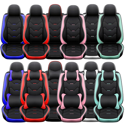 #ad 5 Car Seat Cover w Waterproof Leather Full Set Universal Fit for Most SUV Sedan