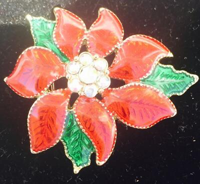 #ad Estate Sale Christmas Ornamental Brooch Reds and Greens. with Rhinestone Center $19.99