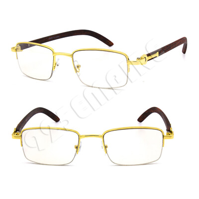#ad Men#x27;s Half Rim Gold Metal Frames Vintage Retro Eye Glasses Hip Hop Clear Lens