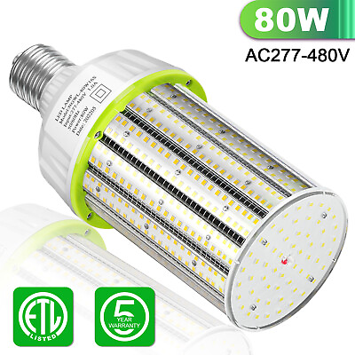 #ad LED Corn Light Bulb 80W 277 480V Commercial Industrial Indoor Garage Lighting UL