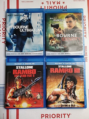 #ad Bourne Identity Bourne Ultimatum Rambo 2 Rambo 3 💿 Blu ray lot