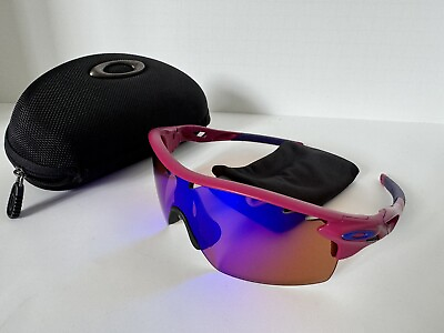 #ad NEW Custom 100% Oakley Radarlock XL Matte Magenta VR28 Blue Iridium sunglasses