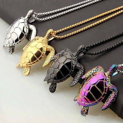 #ad Gorgeous Mens Stainless Steel Tortoise Pendant Sea Turtle Chain Necklace Jewelry