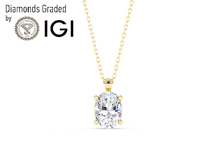 #ad IGI F VS1 2.00 CT Solitaire Lab Grown Oval Diamond Pendant 18K Yellow Gold