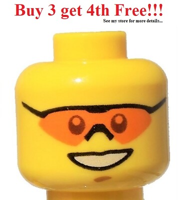 #ad ☀️NEW Lego Male Minifigure Minifig Head Face Orange Sunglasses Smile #8