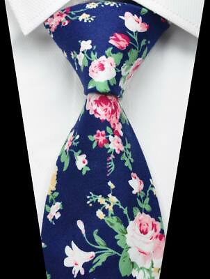 #ad New Florals Blue Green Pink White 100% Cotton Men#x27;s Necktie Neck Tie 3.15#x27;#x27; 8CM