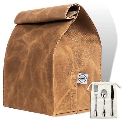 #ad Waxed Canvas Lunch Bag Reusable for Office Work Picnic Travel Snacks Brow...