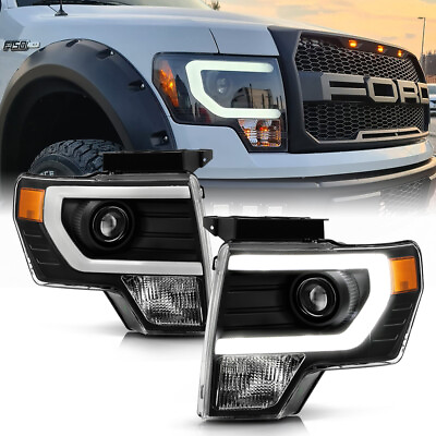 #ad NEW Black 2009 2014 Ford F150 Raptor LED Tube DRL Projector Headlights Headlamps