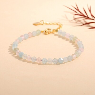 #ad Natural Morganite Stone Dainty Bracelet Crystal Bracelet Minimalist Handmade