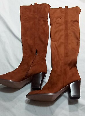 #ad Knee High Women Boots Brown Faux Suede Material 3.25 in Heel Size 42