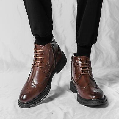 #ad Men#x27;s Business Brogue Ankle Boots Lace Up Dress Flats Carved Dress Formal Shoes