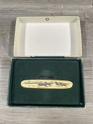 #ad Barlow Penknife Running Wolves 515523 Pocket Knife 2 Blade Vintage Rare Design