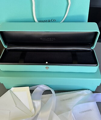 #ad Tiffany Engagement Blue Leather bracelet empty box case ribbon Tissue