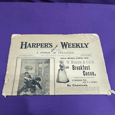 #ad Harpers Weekly Newspaper 1890 No. 1760 Antique Original not repro. shows wear