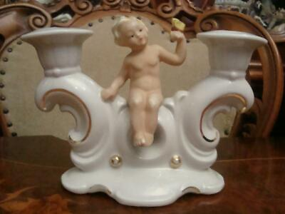 #ad Boy Angel Putti with butterfly German porcelain Candlestick figurine 4601 $95.00