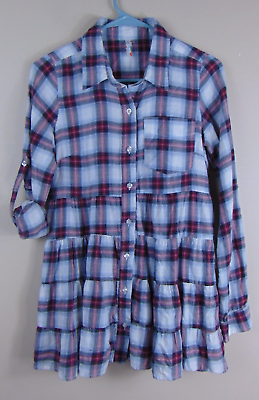 #ad Free People Plaid Button Front Top Size 4 Tunic Top Dress Tiered Women Oversize