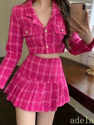 #ad Womens Set Suit Top Woolen Short Jacket Coat Mini Skirts Sets Sweet Suits 2pcs