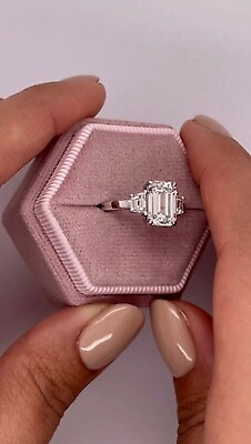 #ad Gold Ring 14K White 3 Carat Emerald Cut Moissanite Womens Wedding Size 4 5 6 7 8
