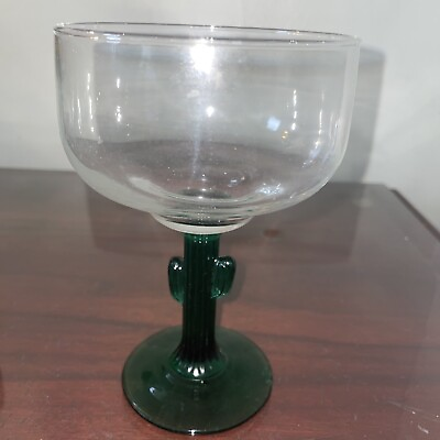 #ad Libbey Margarita Glasses Green Cactus Stemmed Clear top 4x6”