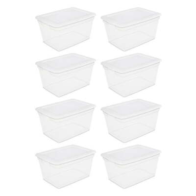 #ad 8 Pack Storage Container Box Sterilite Plastic 58 Qt Clear Stackable Bin W Lid
