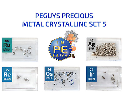 #ad Iridium Osmium Rhenium metal Crystals Set 5 x Rare Periodic Element Tiles